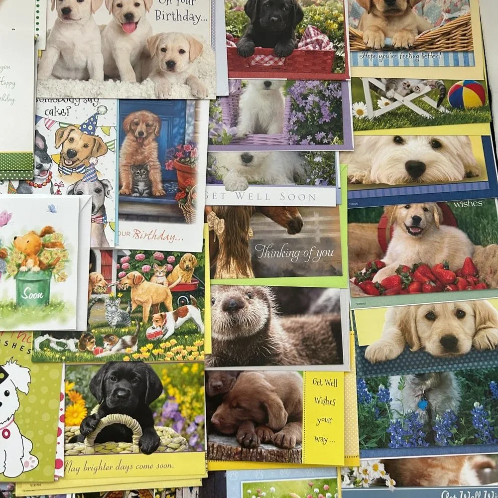 Mixed Lot of 35 Greeting Cards w/ Envelope Dogs Puppies Cats Kittens and Birds